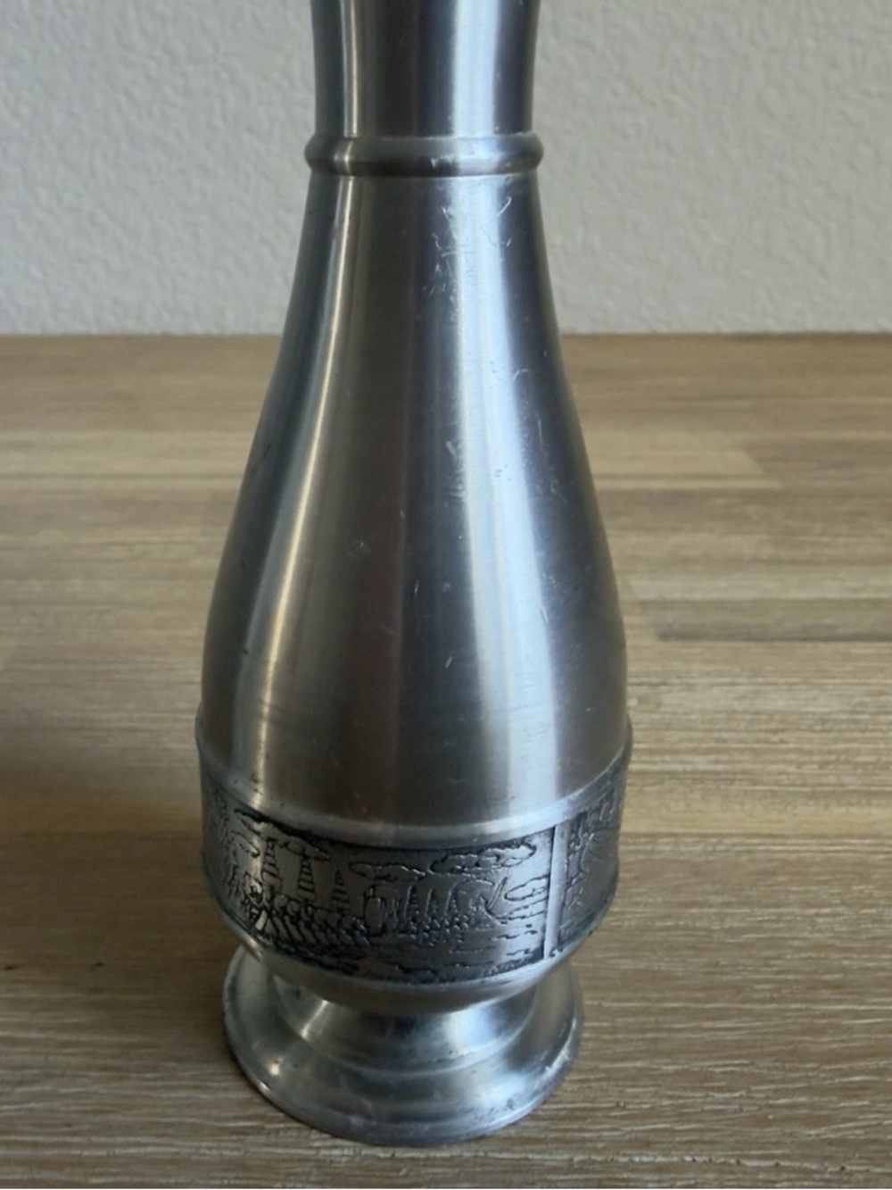 Vintage Pewter Skinny Bud Vases And Pitcher 8” and 6” Tall Silver Color Set of 2 - Picture 6 of 16